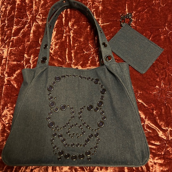 Betsey Johnson Denim Skull Bag with Pouch - Picture 3 of 11